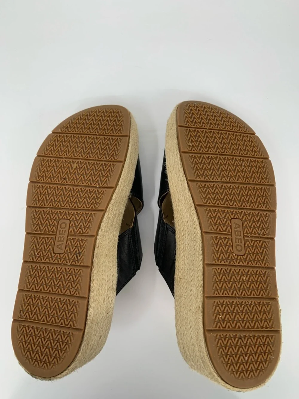 ABEO Solstice Cross wedge flatform slide sandal shoe leather Black espadrille 9